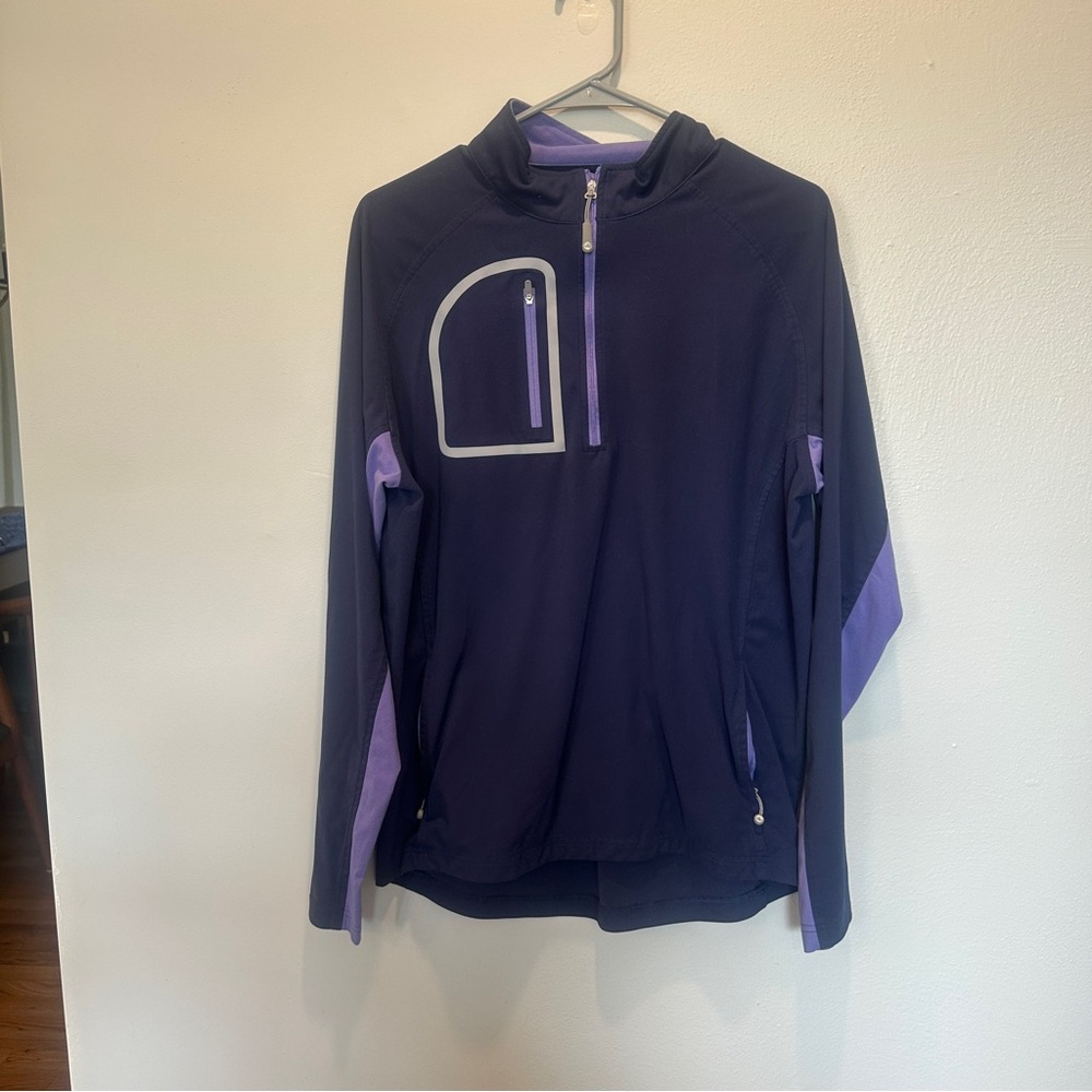 Peter Millar Navy & Purple Half-Zip Athletic Pullover with Lavender Accents